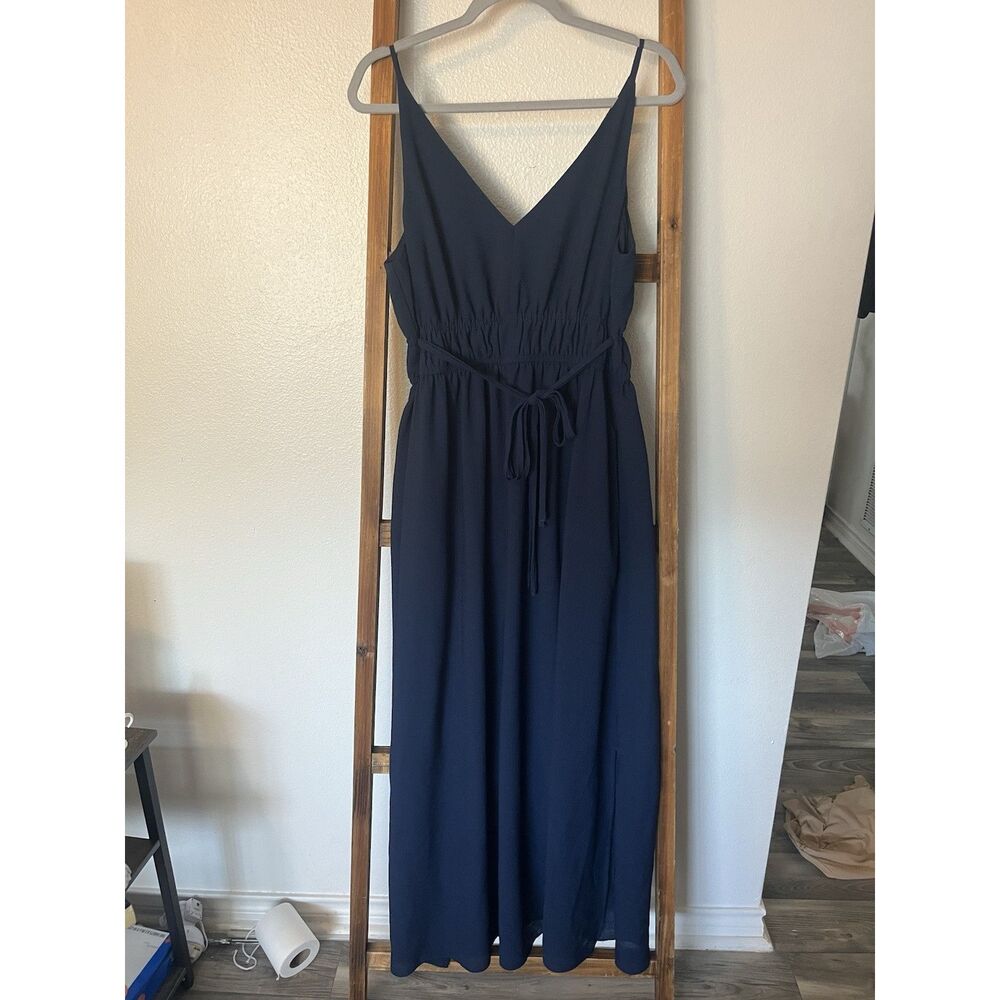 Bump Friendly Taylor Navy Blue Tie Accent Maxi Dress V-Neck Sleeveless Size 12